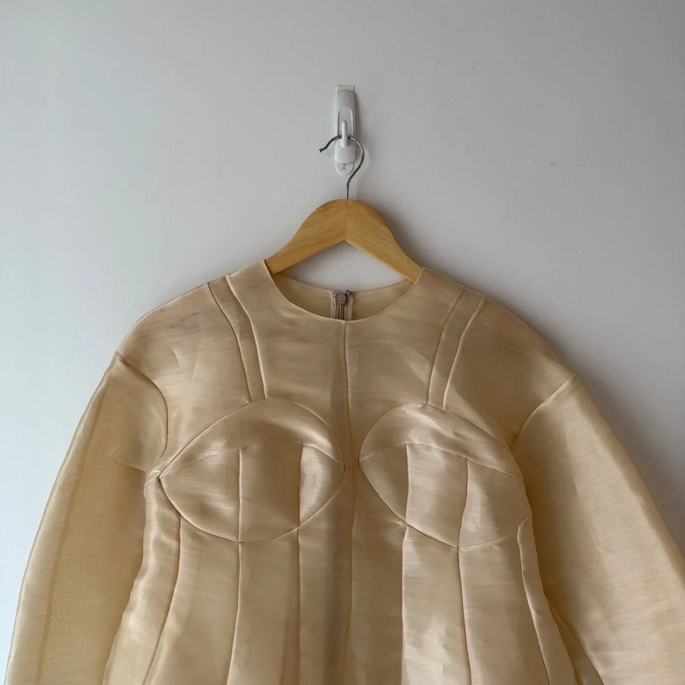 Chic Cream Organza Structured Blouse - Picture 2 of 3